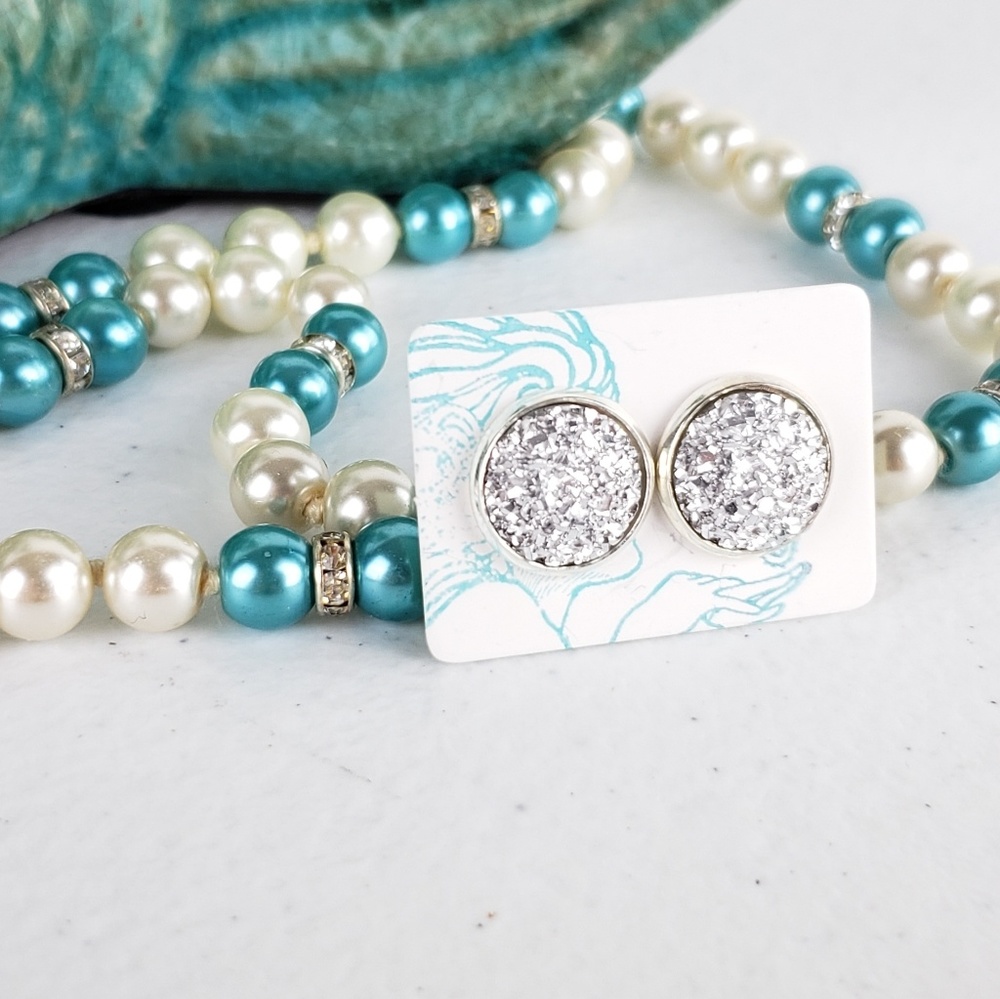 Silver Flatback Acrylic  Druzy Earrings